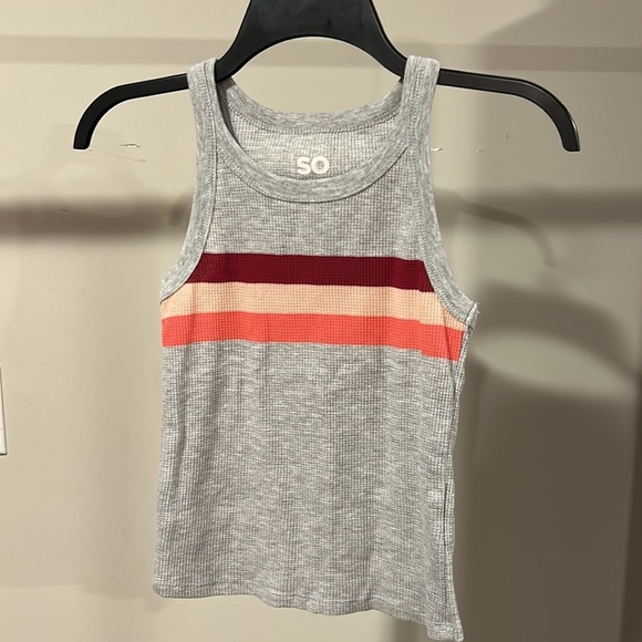 SO PULLOVER Small GRAY WITH 3 HORIZONTAL STRIPES COTTON BLEND SLEEVELESS Juniors - Picture 2 of 4